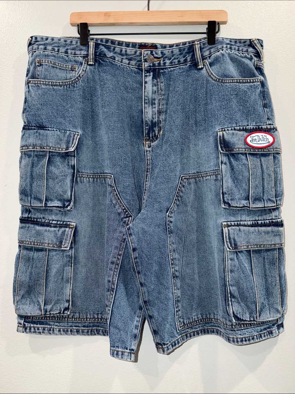 Von Dutch Vintage Light Blue Denim Cargo Shorts Size 42